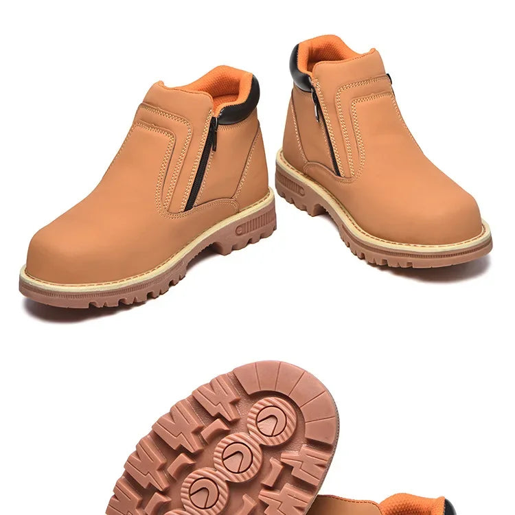 Zapatos de trabajo para hombre 2025, zapatos de seguridad impermeables, botas de cuero anti chispas, zapatos de soldador anti perforaciones y antideslizantes.