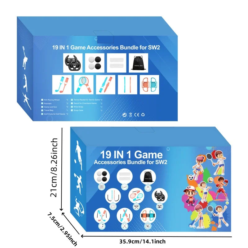 Paquete de accesorios deportivos para Switch 2: kit de accesorios familiares 19 en 1 para juegos deportivos de NS compatible con Switch/OLED