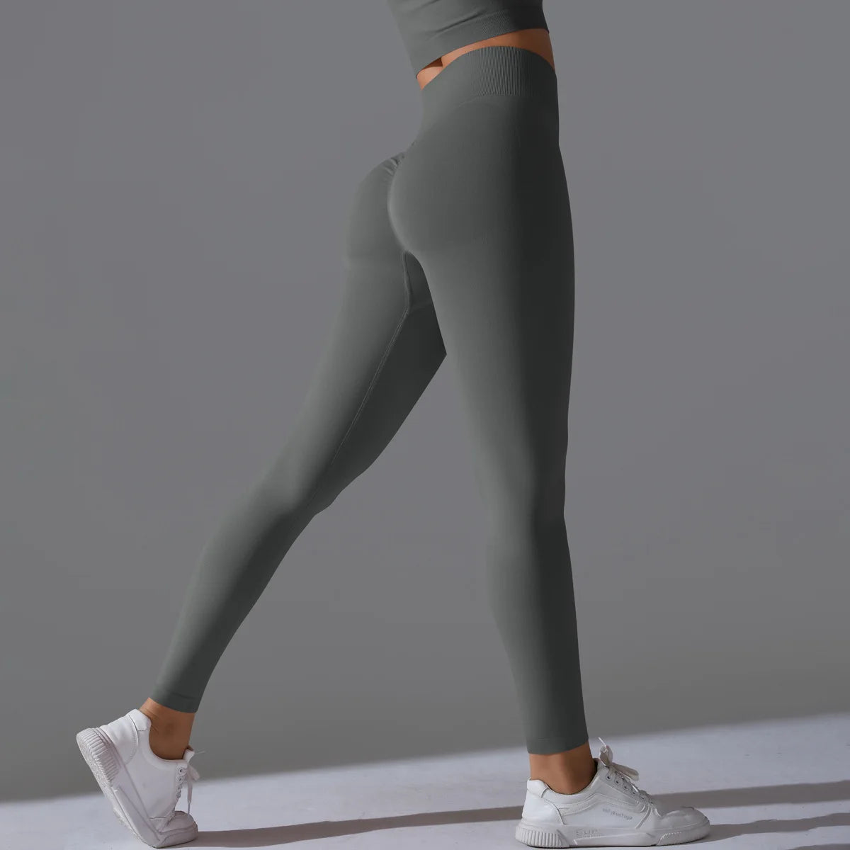 Leggings deportivos de yoga para mujer, sin costuras, cintura alta, elásticos, color sólido, para gimnasio, correr, secado rápido, realce y efecto moldeador.