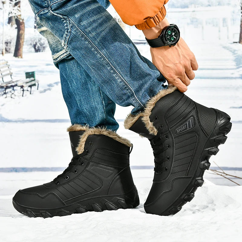 Botas de invierno para hombre, zapatillas cálidas, impermeables, antideslizantes, de felpa, de cuero, talla grande 48, novedad de 2024