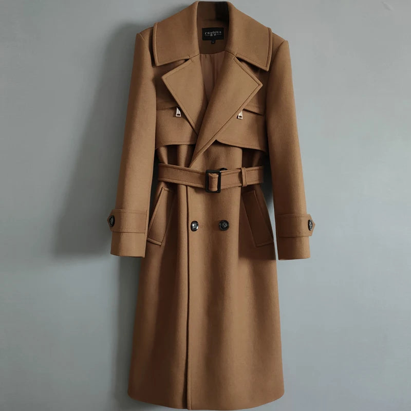 Gabardina cruzada de otoño para hombre, mezcla de lana de invierno, de alta calidad, a la moda, con cremallera, informal, ajustada, de color liso.