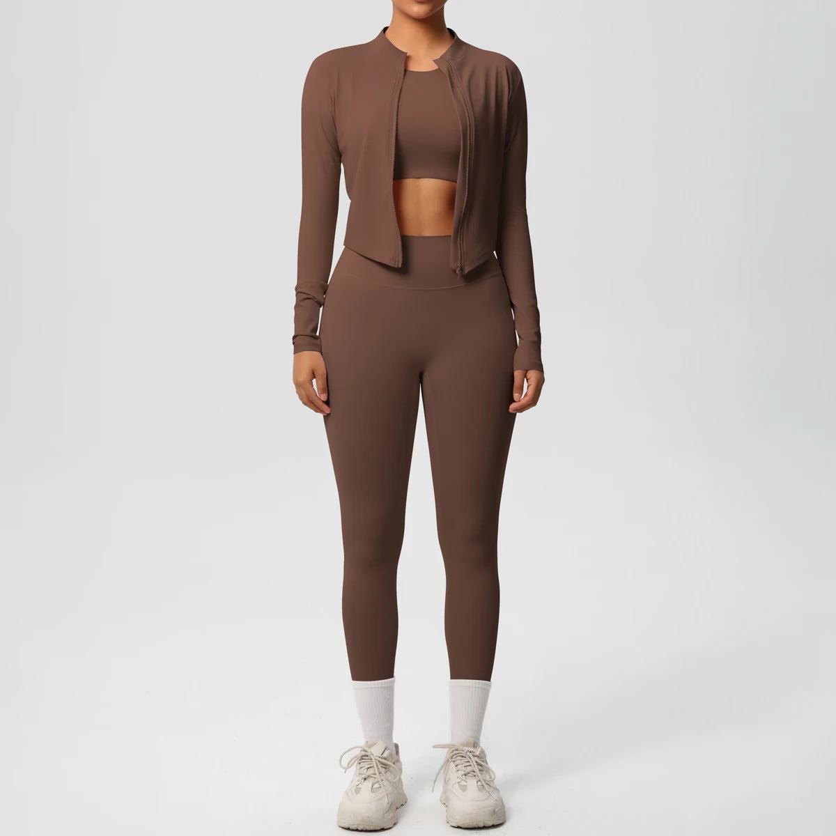 Conjunto de leggings de yoga, top deportivo con cremallera y manga larga, transpirable, para correr al aire libre, pantalones de yoga ajustados e informales, ropa de fitness