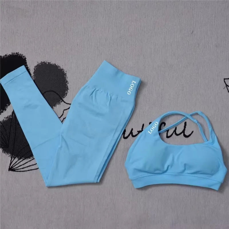 Conjunto de 2 piezas de yoga para mujer, leggings de cintura alta sin costuras, sujetador deportivo, ropa de entrenamiento, ropa deportiva para correr