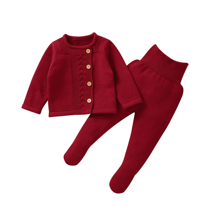 Conjunto de ropa para bebé recién nacido, jersey de manga larga, pantalones, 2 piezas, moda, sólido, cálido, suéter infantil, pantalones, leggings, otoño