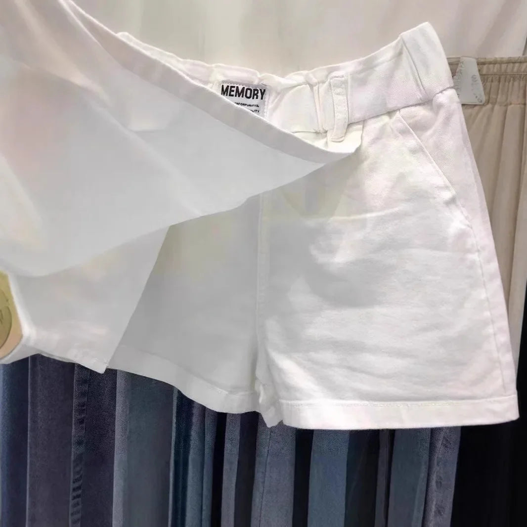 Vestido mini de algodón de cintura alta, talla grande, dos piezas, ilusión, pantalones, falda, adelgazante, corte A, medio cuerpo, para mujer, primavera, verano, blanco
