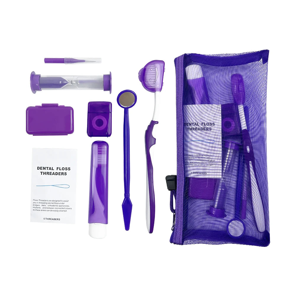 Juego de 8 kits de ortodoncia para dientes, herramienta de blanqueamiento para el cuidado bucal, cera para cepillado interdental, hilo dental, cepillo de dientes, juego de limpieza.