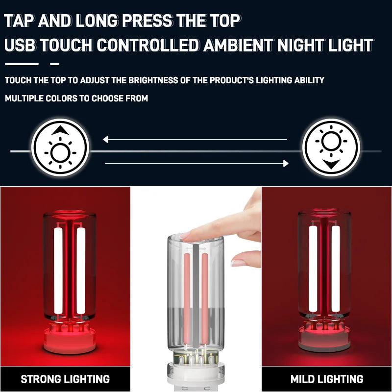 Luz de ambiente para coche, luz nocturna USB, atenuación táctil, lámpara LED de filamento incandescente, bombilla, iluminación de emergencia, lámpara ambiental Plug & Play.