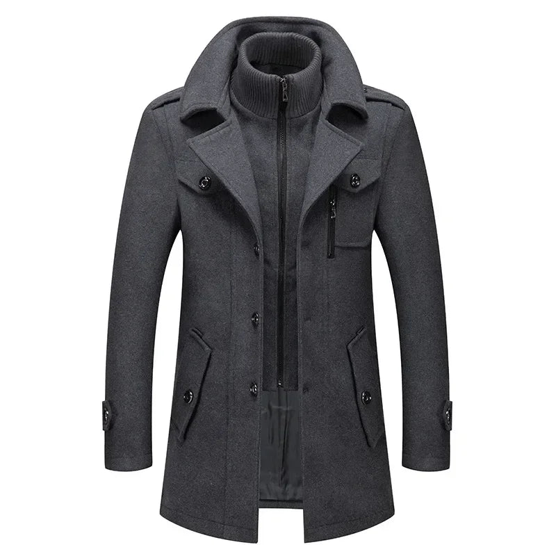 Thickening Warm Wool Coat High Quality Design Wool Coats Men's Wool Blend Winter Double Collar Wool Blend Men Solid Color
