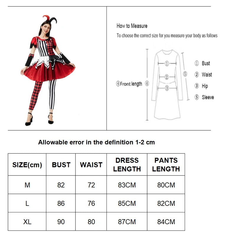 Multiple Lady Circus Clown Costume Crazy Naughty Harlequin Pennywise Roleplay Cosplay Carnival Halloween Fancy Party Dress