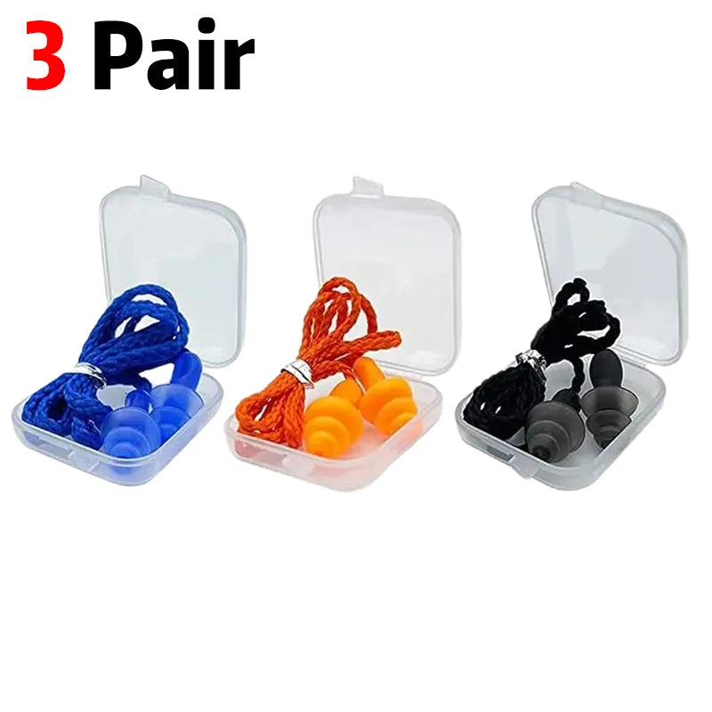 Tapones de silicona suaves con reducción de ruido y protección auditiva, reutilizables, con cordón de goma, para dormir, nadar, roncar y practicar deportes.