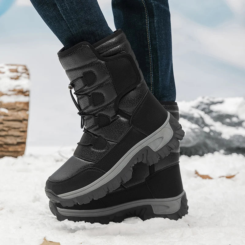 Nuevas botas de nieve cálidas de felpa para hombre, botas altas de invierno para hombre, botas de moto impermeables de invierno, botas de senderismo antideslizantes para exteriores para hombre.