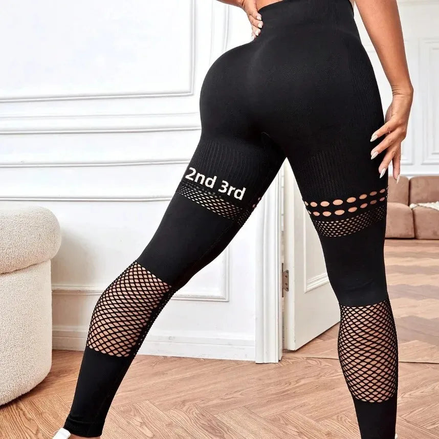 Amazon Fitness Yoga Hollow Cut Seamless Peach Pitted Breathable Tight Trousers Seamless Gym Leggings For Women Sports Wear