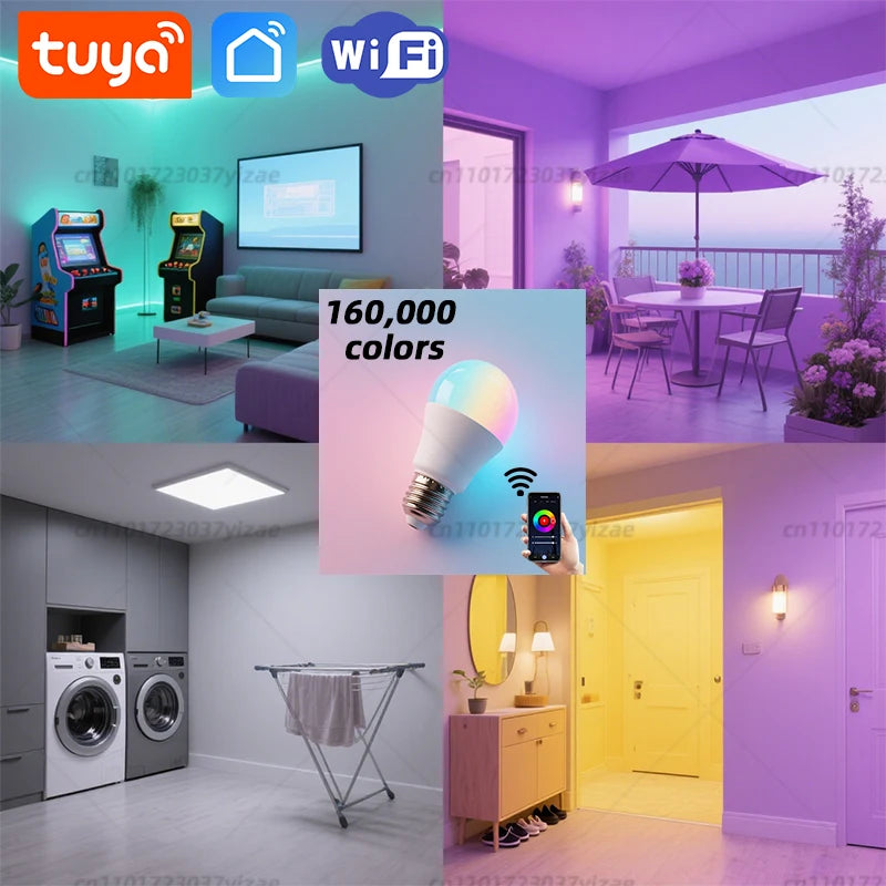 Bombillas inteligentes Tuya con Bluetooth y WiFi, E27, LED RGB, 9 W, 15 W, control por voz con la aplicación Smart Life, Alexa, Google Home.
