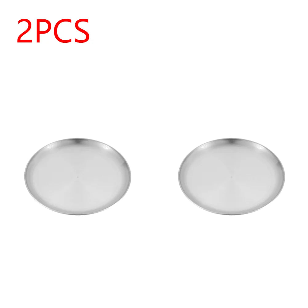 Plato de camping de acero inoxidable, vajilla, contenedor de alimentos, plato de picnic, utensilios de cocina, equipo de camping para senderismo, suministros de camping, nueva base