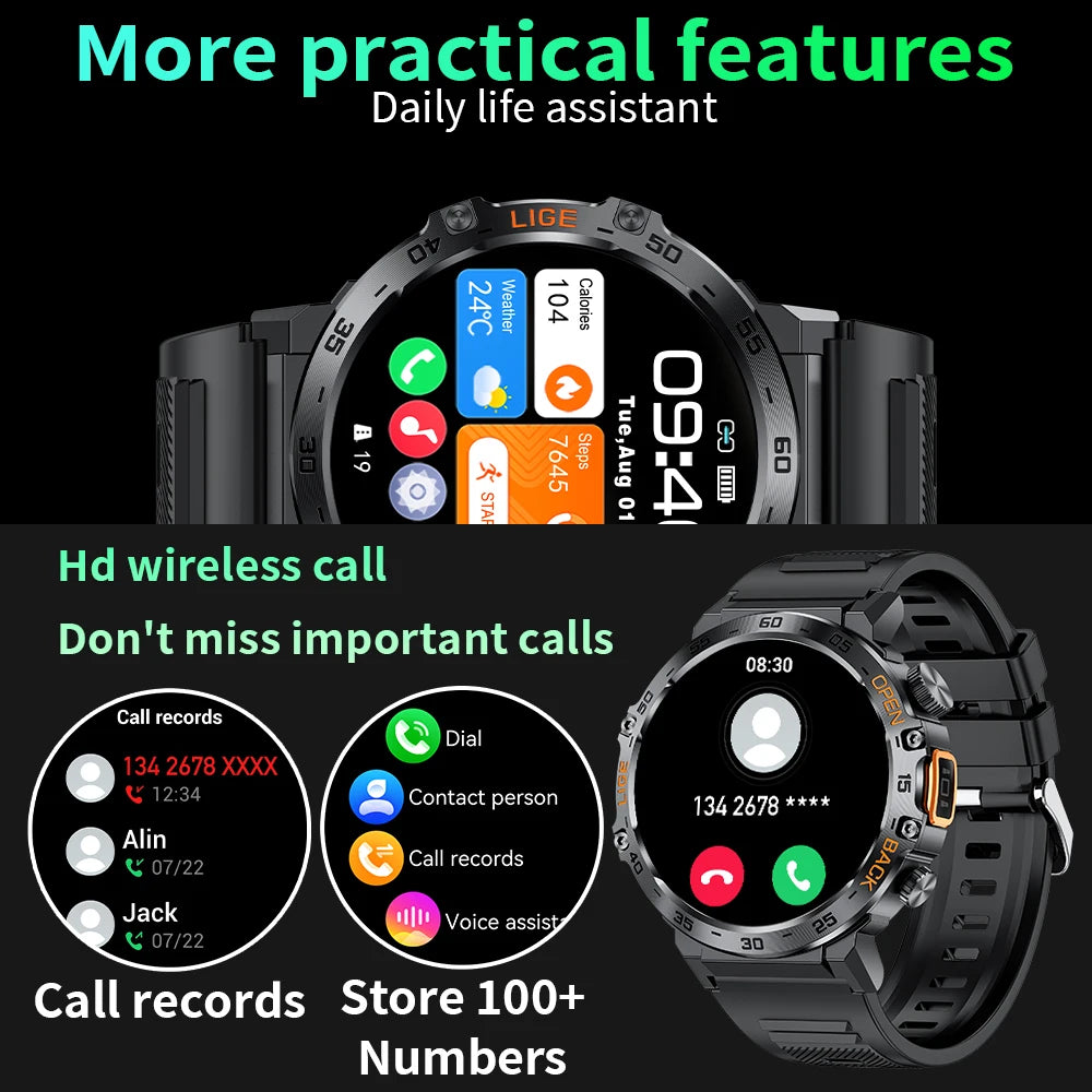Nuevo reloj inteligente militar para hombre, pantalla AMOLED HD de 360*360, resistente al agua, con linterna LED, deportivo, para Android e iOS.