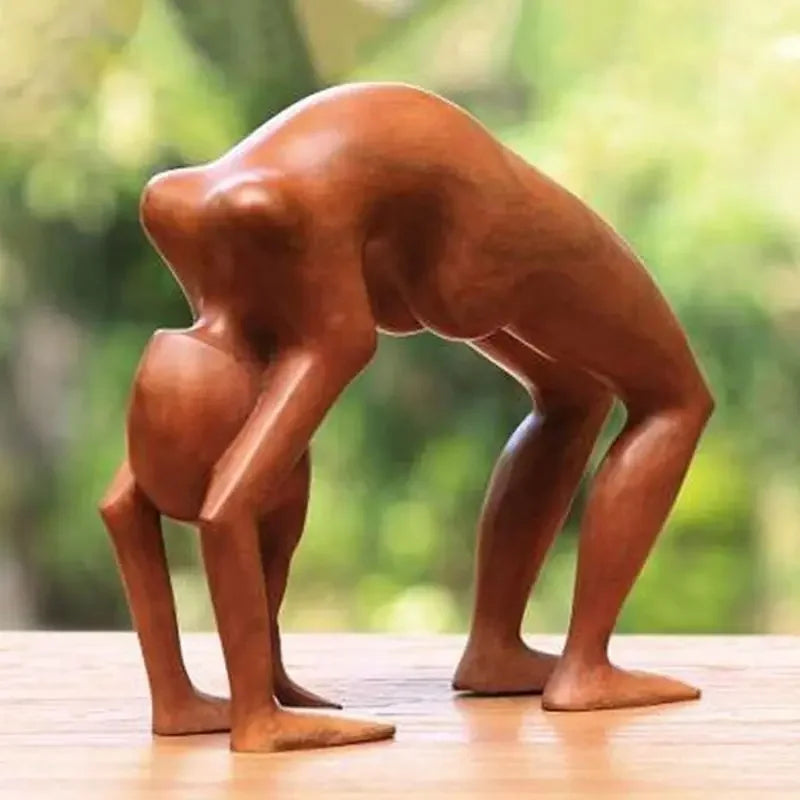 Estatua de meditación de yoga tallada en madera de chica de yoga, hecha a mano, pose de yoga, decoración del hogar