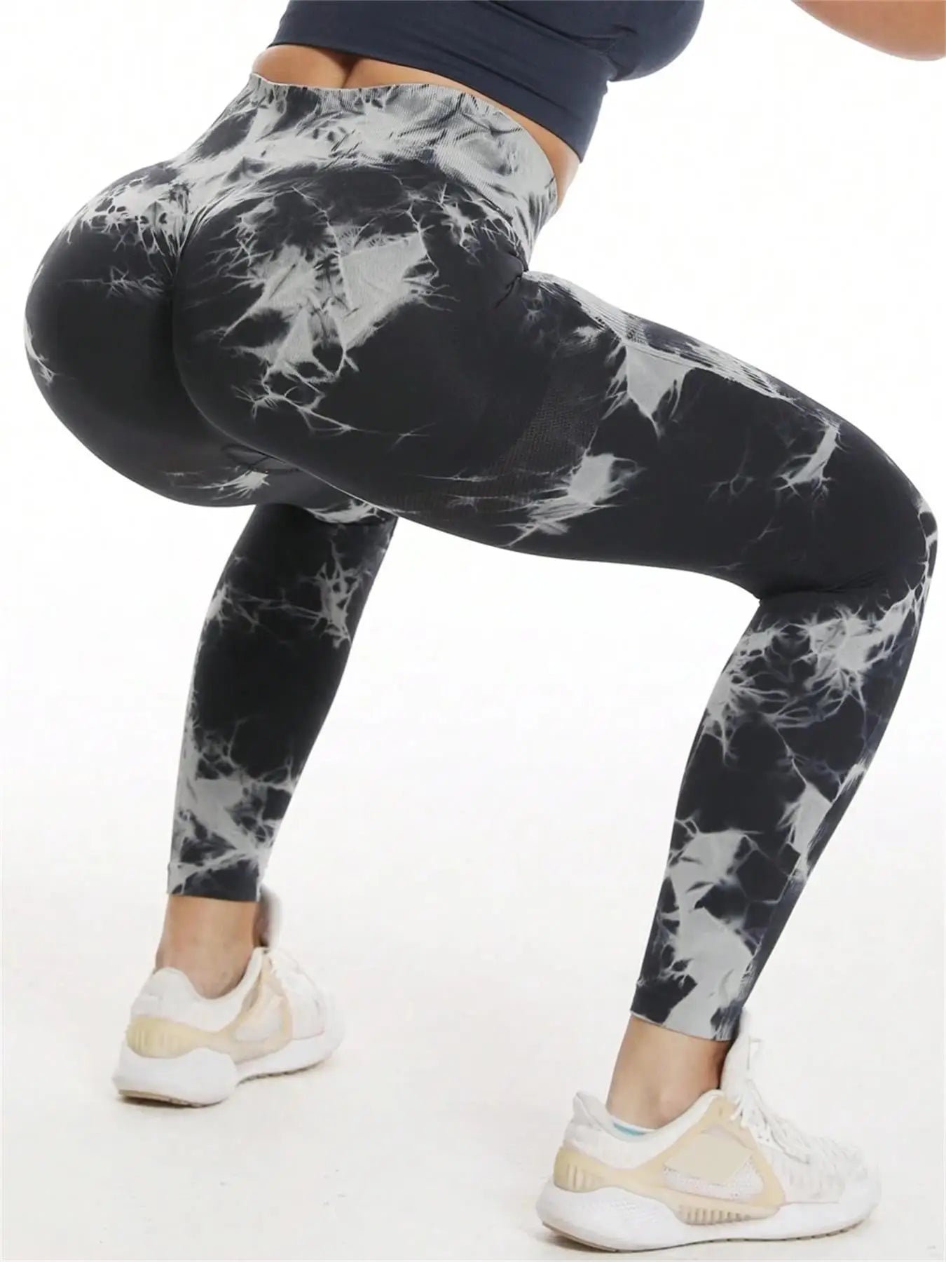 All Seasons Women's Tie Dye Print High Waist Sports Leggings, Breathable Wide Waistband Seamless Skinny Pants for Gym Workout