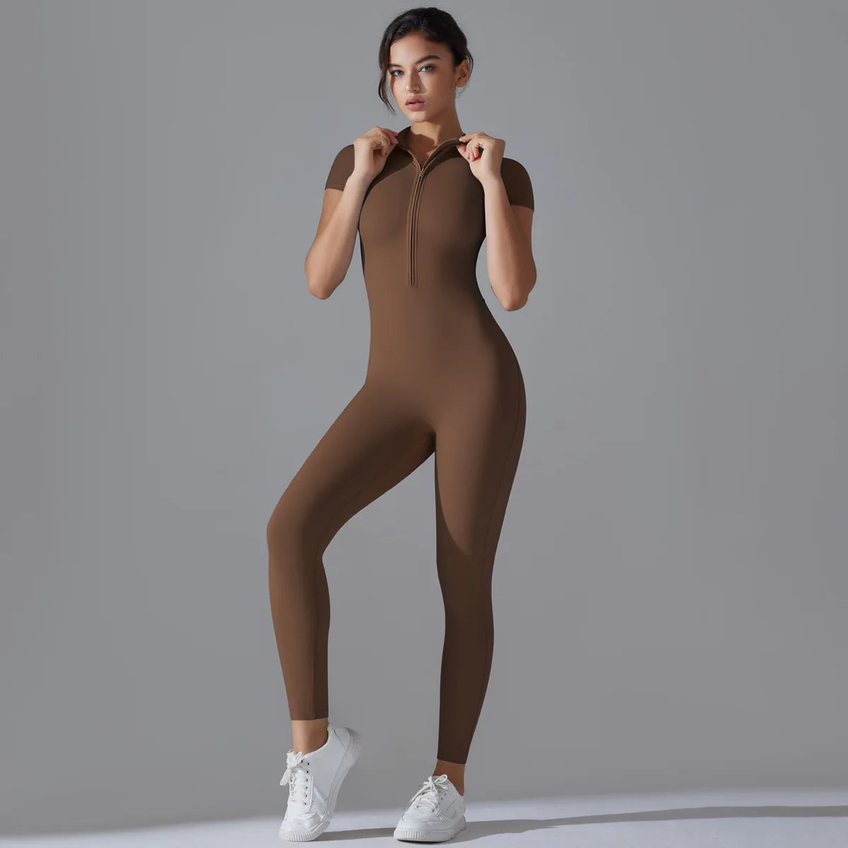Women Zipper Bodysuits Fitness Sports Bodysuit Yoga Suit Breathable Quick Drying Sports Yoga Clothing Women Gym Push Up Workout