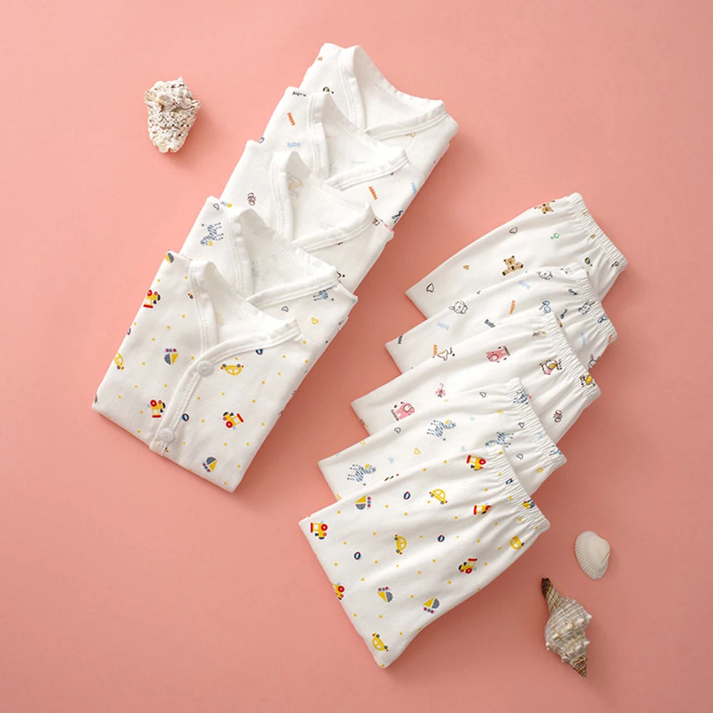 Ropa interior para bebé de 0 a 3 meses, con dibujos animados, para el hogar, de algodón, con botones, para niñas y niños, camiseta de manga larga y pantalones largos.