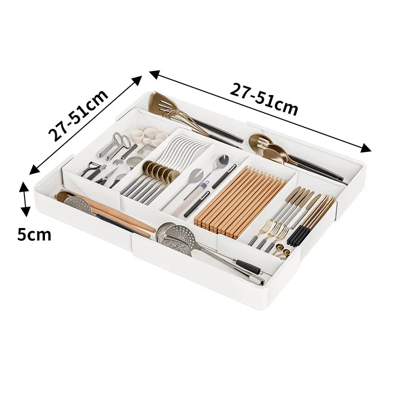 Organizador de plástico ajustable y versátil, ligero y de gran capacidad para escritorio, cajón, cafetería, cocina, oficina, etc.
