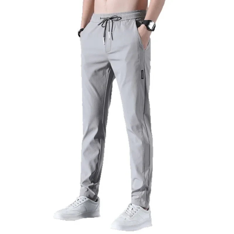 Pantalones casuales de negocios de verano para hombre, ajustados, de pierna recta, holgados, cómodos, de seda helada, transpirables