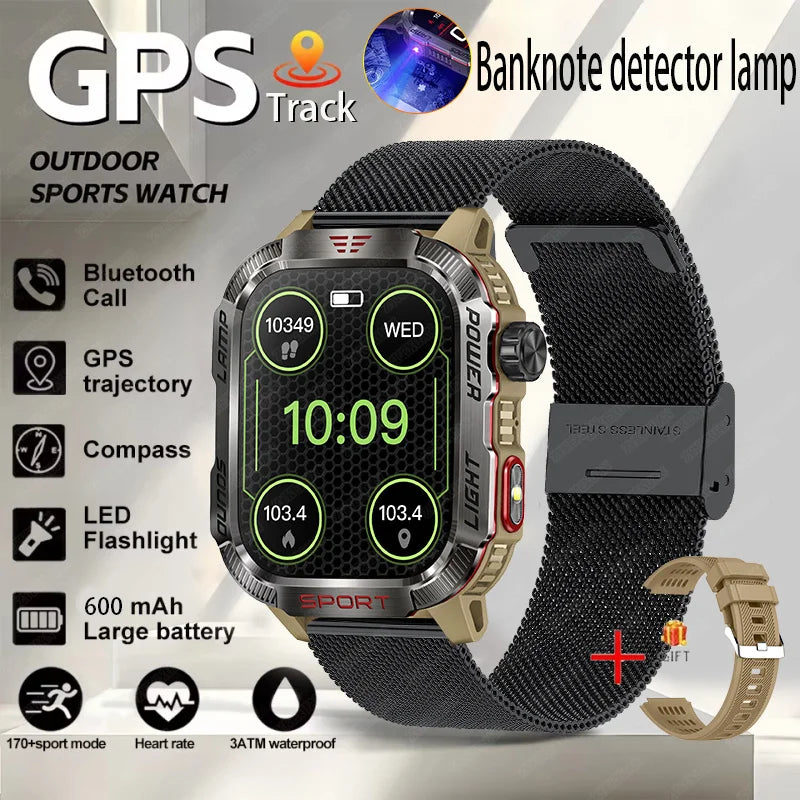 Nuevo reloj inteligente militar con GPS para Huawei y Xiaomi, linterna, brújula, resistente al agua, rastreador deportivo para exteriores, Bluetooth y llamadas.