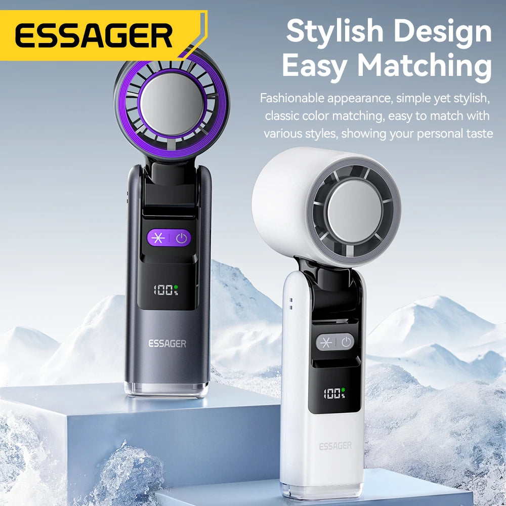 Mini ventilador portátil plegable Essager USB de mano, pantalla digital de 100 velocidades con linterna, refrigeración y refrigeración