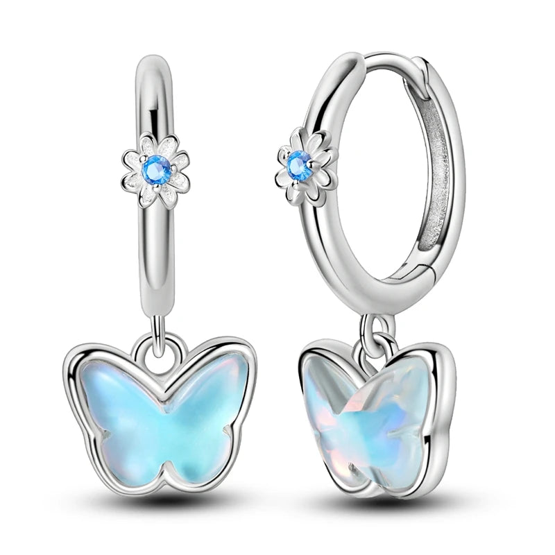 Pendientes de plata de ley 925 con diseño de mariposa, abeja, mariquita y flor de arcoíris para mujer, joyería de moda para fiestas de cumpleaños, regalos