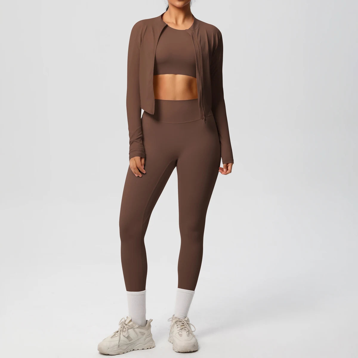 Conjunto de leggings de yoga, top deportivo con cremallera y manga larga, transpirable, para correr al aire libre, pantalones de yoga ajustados e informales, ropa de fitness