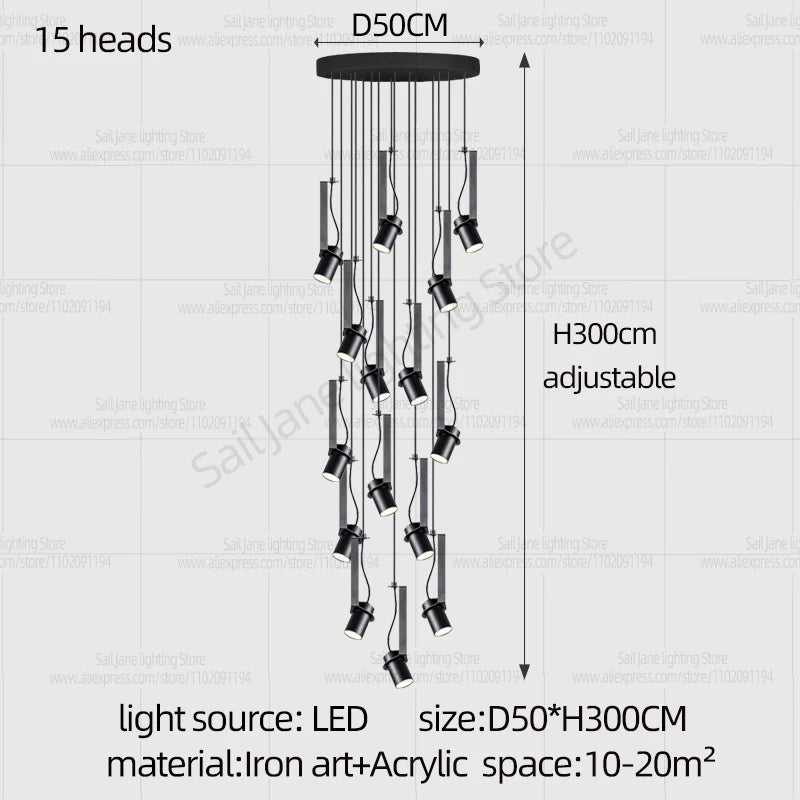 Focos LED Lámpara de araña Minimalista Moderna Iluminación para sala de estar Decoración del hogar Lámpara colgante para restaurante Lámpara colgante para escaleras