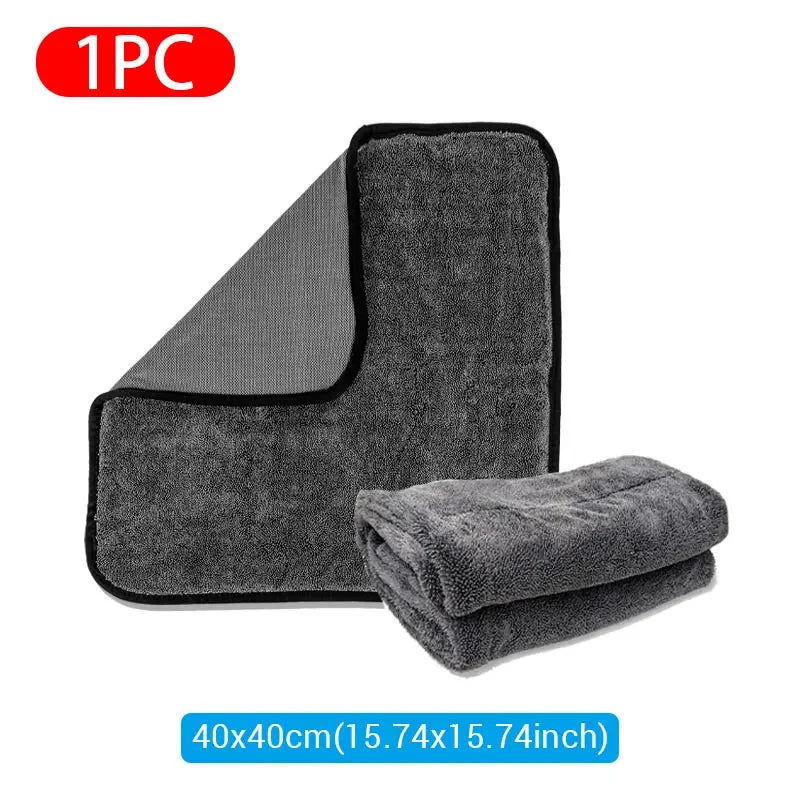 Toalla de microfibra para limpieza de autos de 1200 g/m²/600 g/m², de doble cara, súper absorbente, resistente a rayones y con pelusa suave.