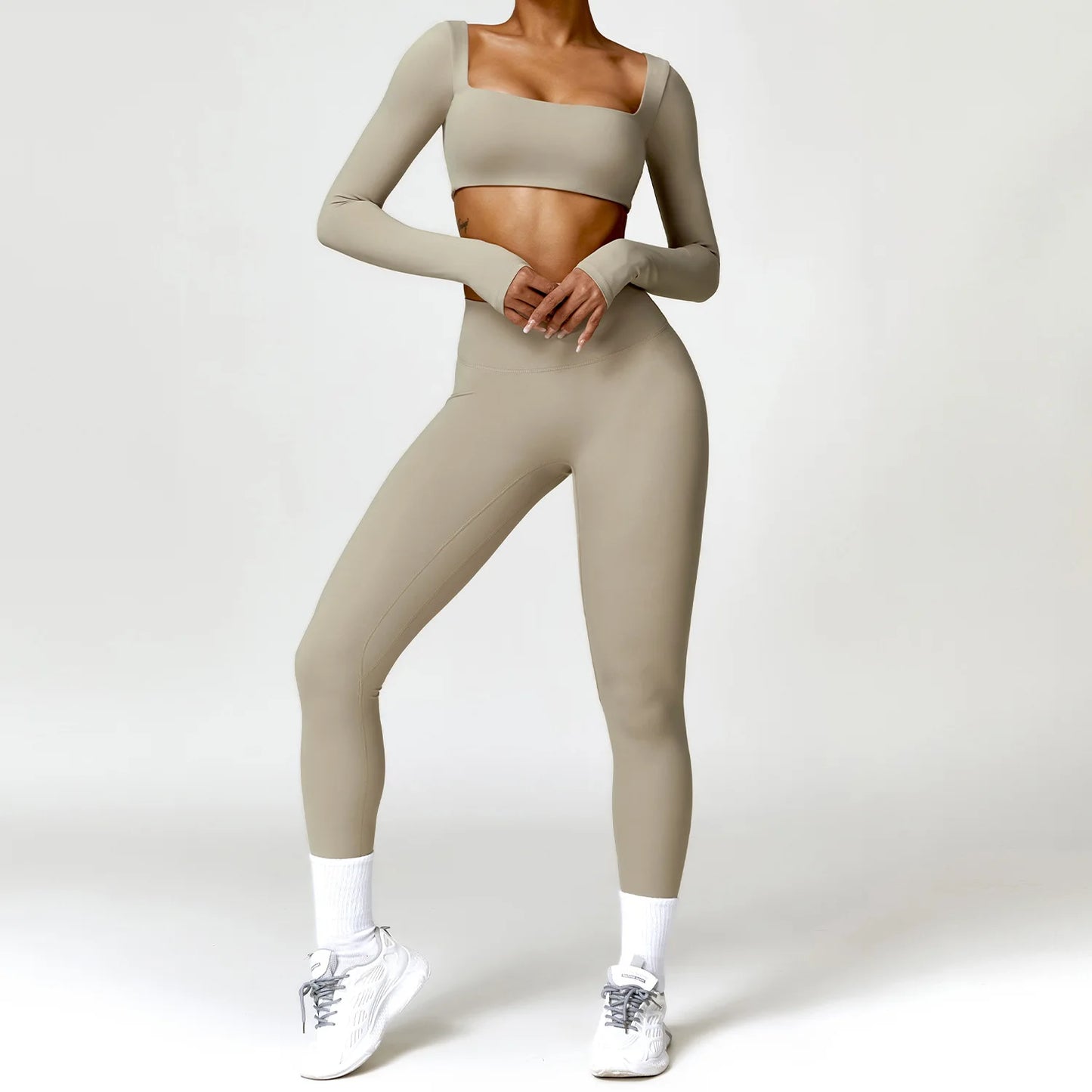 Conjunto de chándal de yoga para mujer, 2 piezas, ropa deportiva para entrenamiento, ropa deportiva, leggings de gimnasio, sujetador de fitness, top corto, trajes deportivos de manga larga