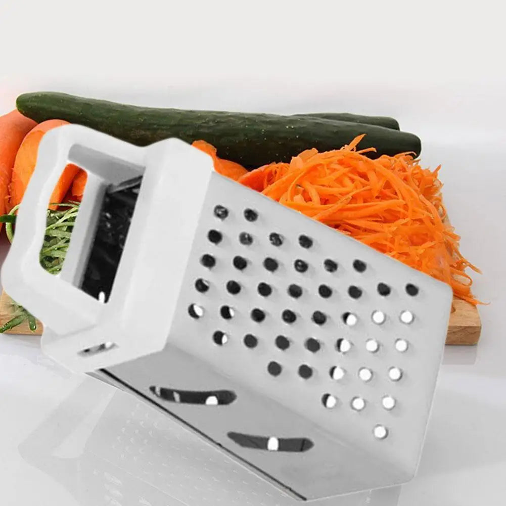 Mini rallador de cuatro lados de acero inoxidable, cortador multiusos de verduras con cuchillas de 4 lados, caja para el hogar, contenedor rallador