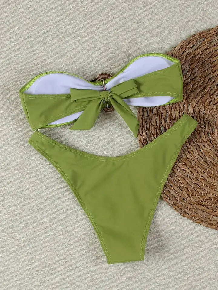 Conjuntos de bikini sin tirantes para mujer, traje de baño de dos piezas con efecto push up, bañadores sexys de color liso, ropa de playa sin espalda para mujer