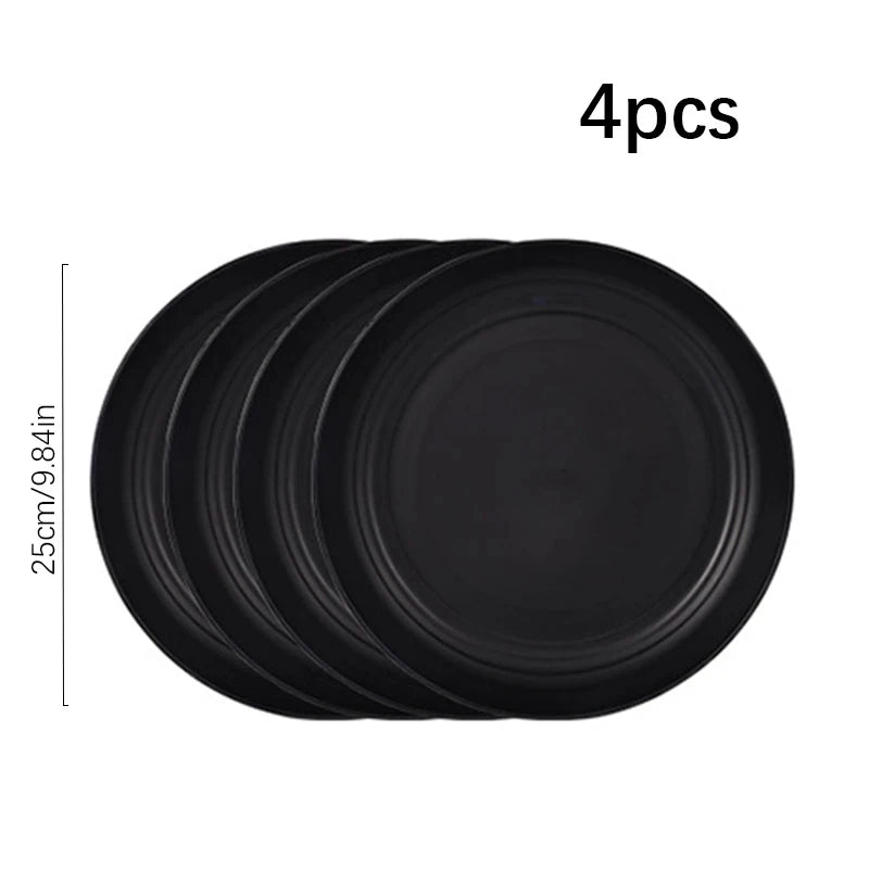 Juego de cubiertos de plástico de 24 piezas, platos, tazas, platos de cena negros, juego de regalo para acampar al aire libre