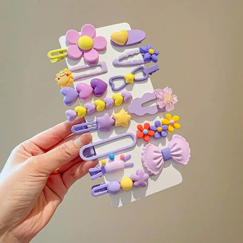 Juego de 14 accesorios para el cabello para niñas, horquillas con forma de flor, lazos, pinzas laterales, pasadores con forma de corazón de conejo, tocado para niñas.