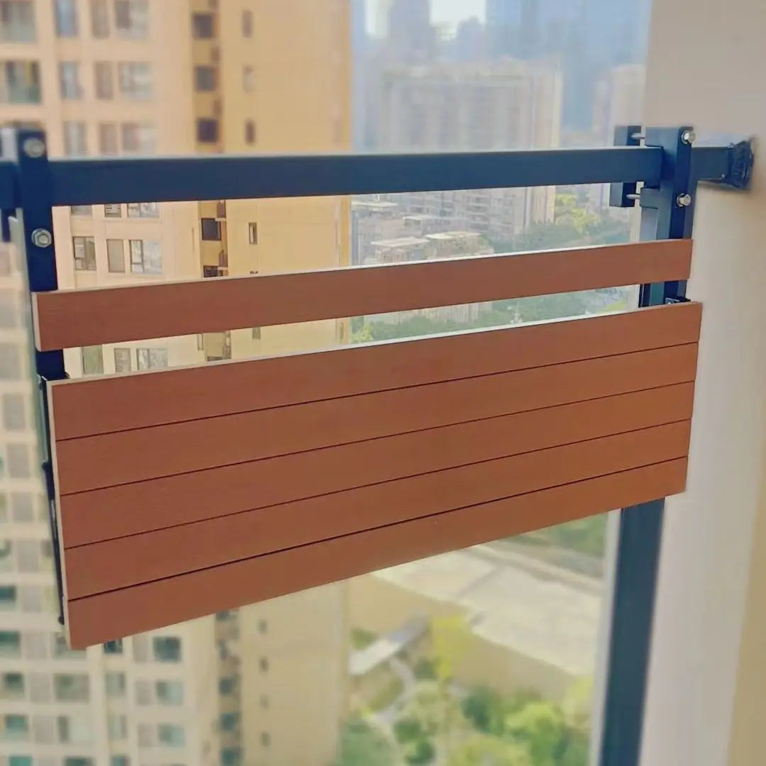 Mesa de bar plegable de metal de imitación madera para exteriores, sencilla, con barandilla colgante, ideal para estudiar, tomar el té de la tarde, tomar café o aperitivos, para jardín y balcón.