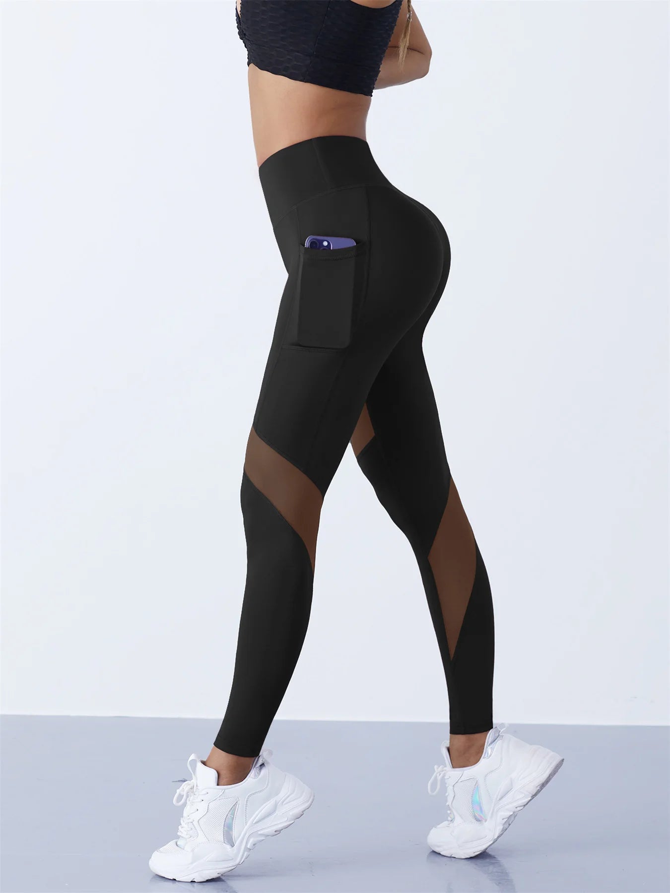 Women's Mesh Splicing Yoga Pants Shaping Leggings High Waist Tummy Control Lift Hips Running Workout Activewear Pants For Female
