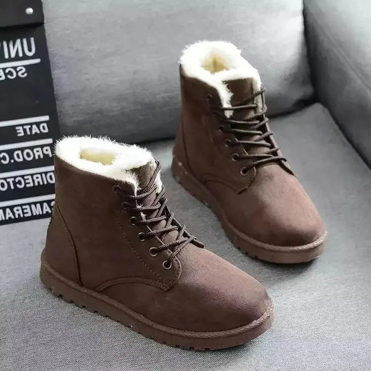 Botas de nieve de algodón grueso con forro polar para mujer, informales, cortas, de invierno, cómodas, cálidas y de goma, de talla grande