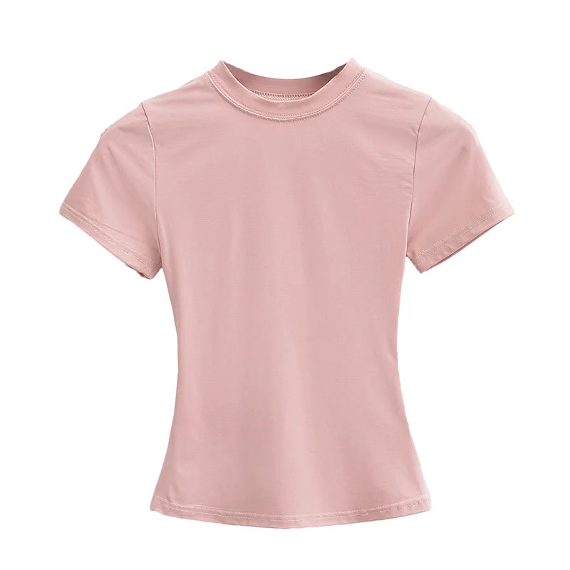 Camiseta informal de alta calidad para mujer, blusa sexy ajustada de manga corta, tendencia de moda, ropa lisa, tops Y2K, 2024