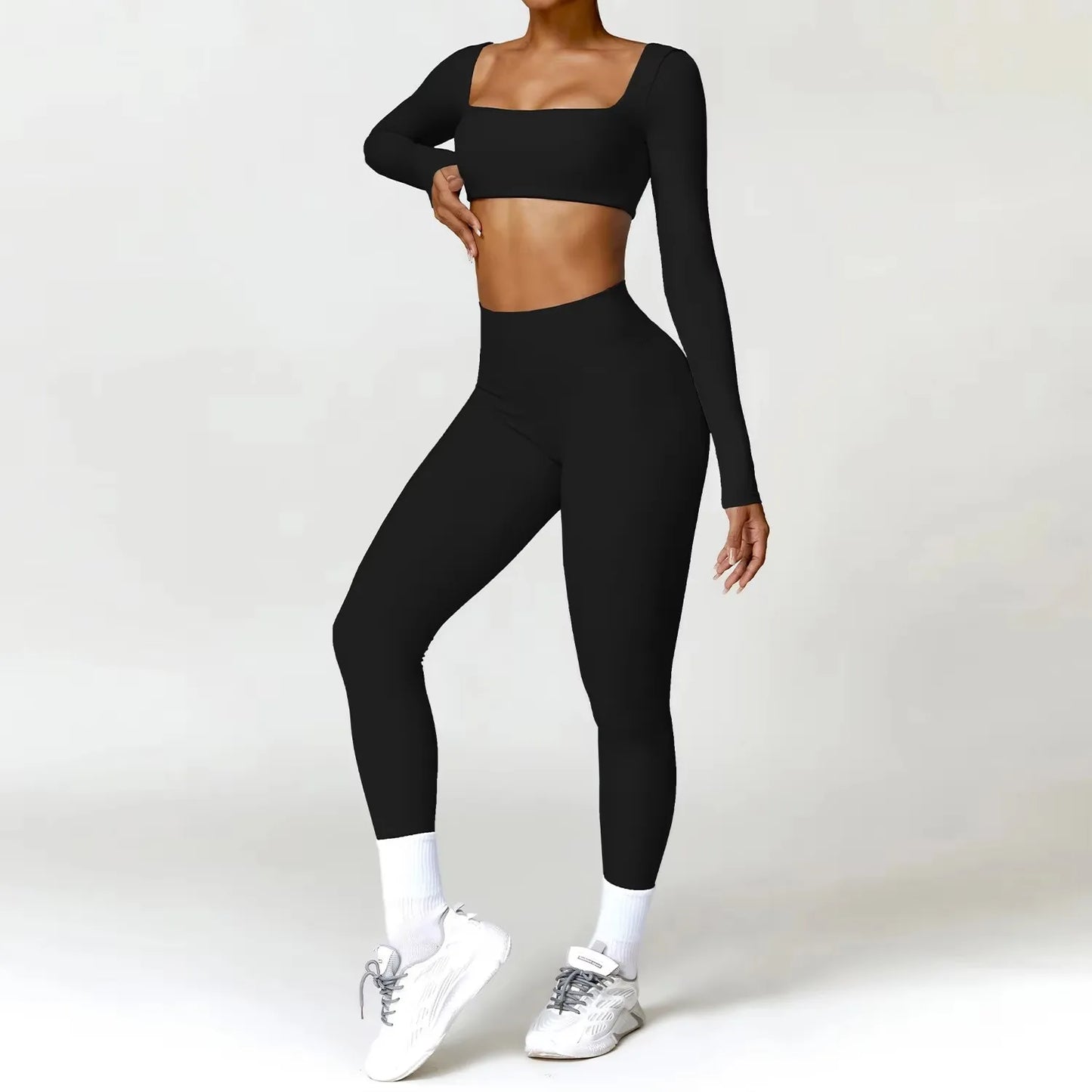 Conjunto deportivo de 2 piezas para mujer, de secado rápido, para gimnasio, chándal para correr, entrenamiento, camiseta deportiva de manga larga, ropa de yoga