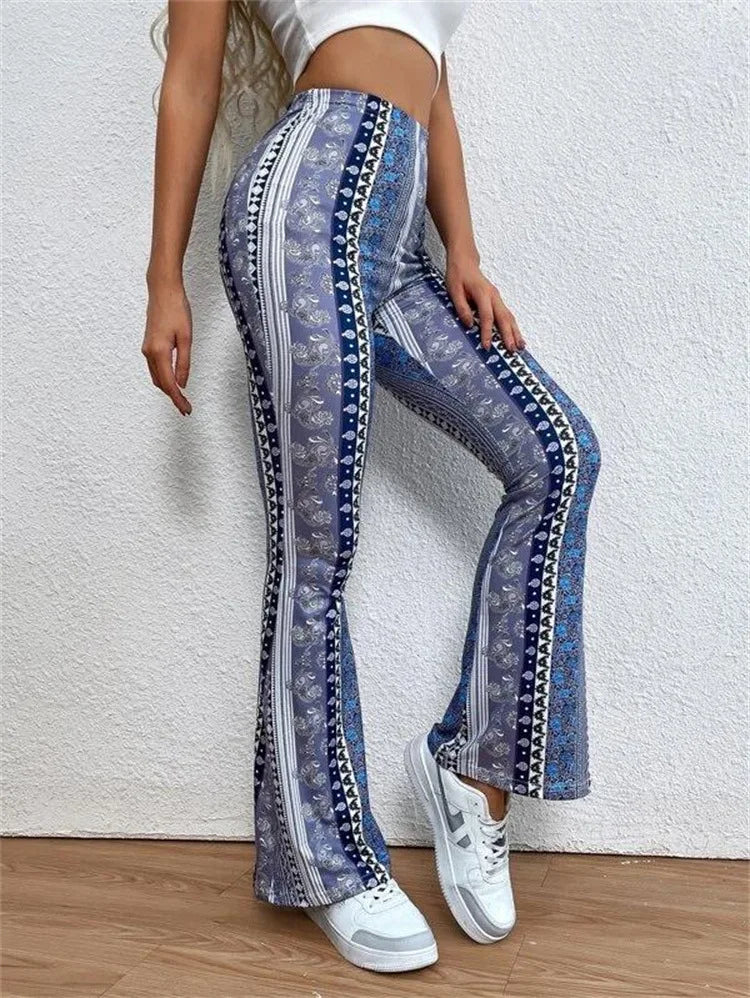 Bohemian Style Yoga Flared Pants High Waist Personalized and trendy street style Women's High Elasticity Fitness Gym Tights