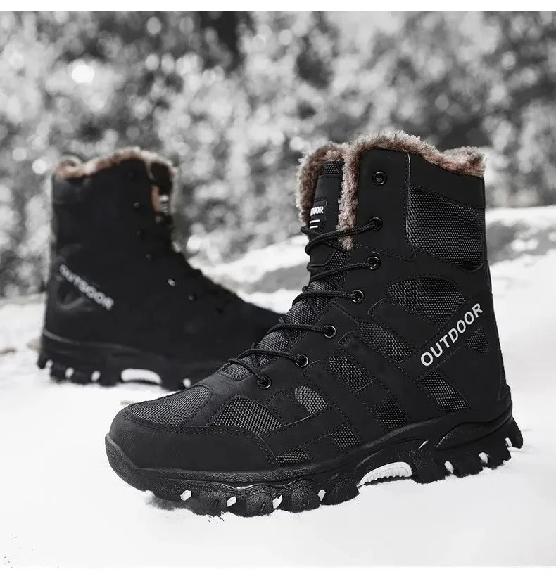 Brand Winter Men's Boots Thick Plush Warm Snow Boots Lace-UP Men Ankle Boots Outdoor Waterproof Men's Motorcycle Boots Size 47