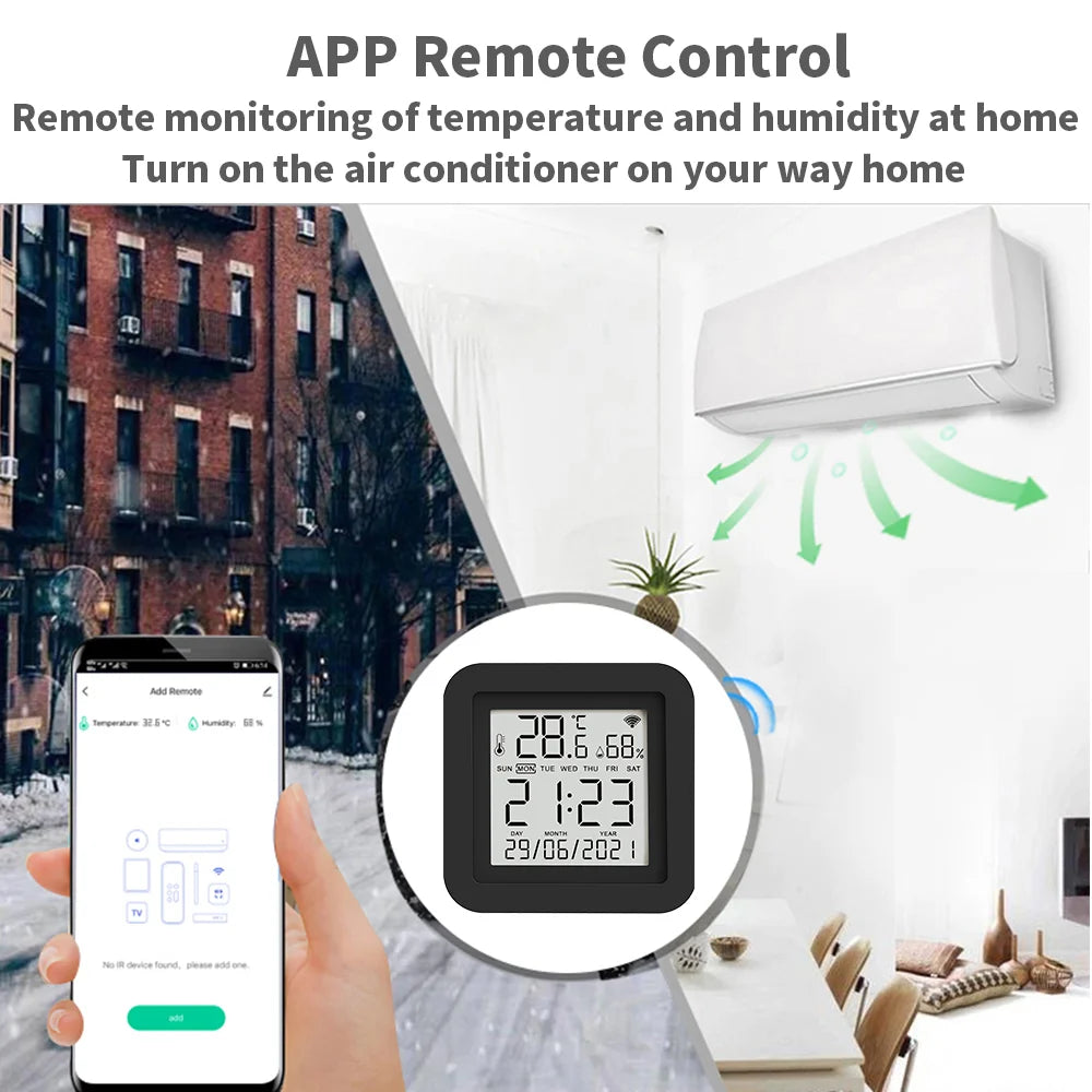 Control remoto universal infrarrojo inteligente Tuya con sensor de temperatura y humedad para aire acondicionado, TV, aire acondicionado, compatible con Alexa, Google Home y Yandex.