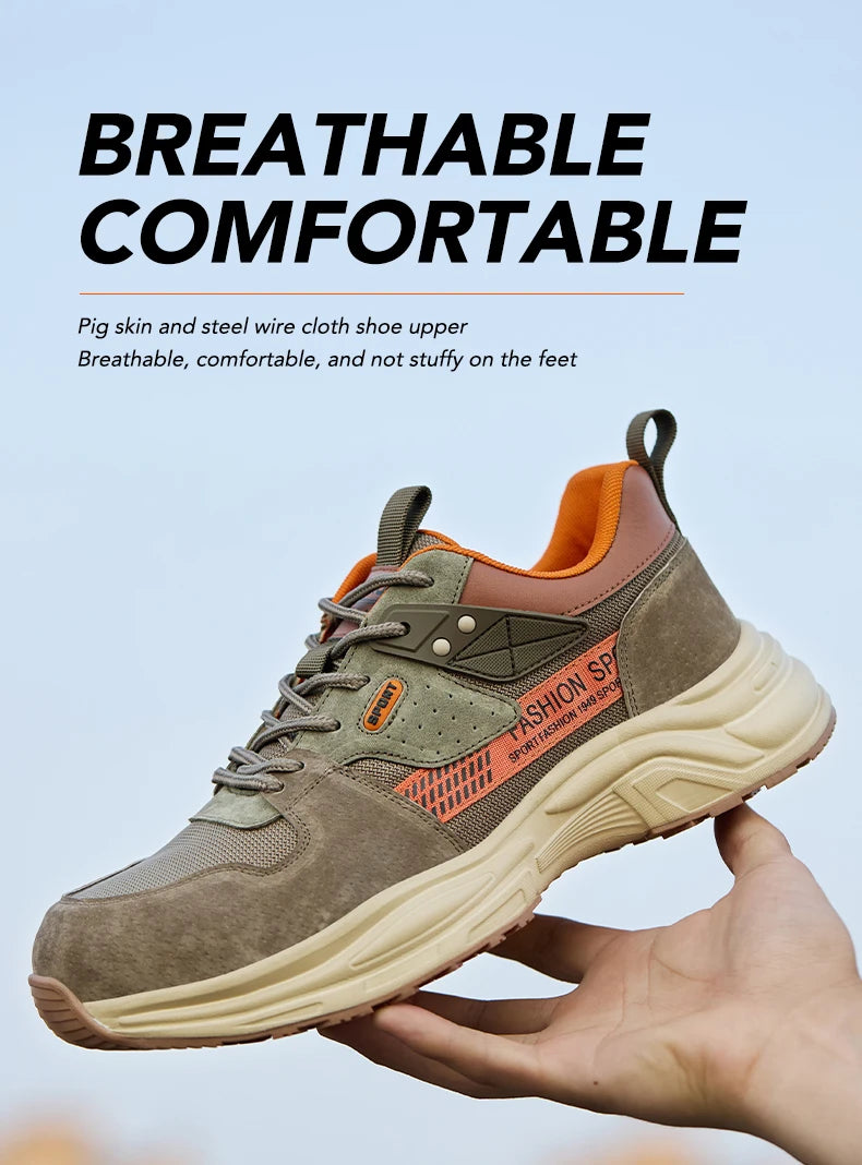 Zapato de trabajo antiperforación para hombre, zapatillas de trabajo de seguridad transpirables con puntera de acero, zapatos indestructibles, botas de trabajo transpirables.