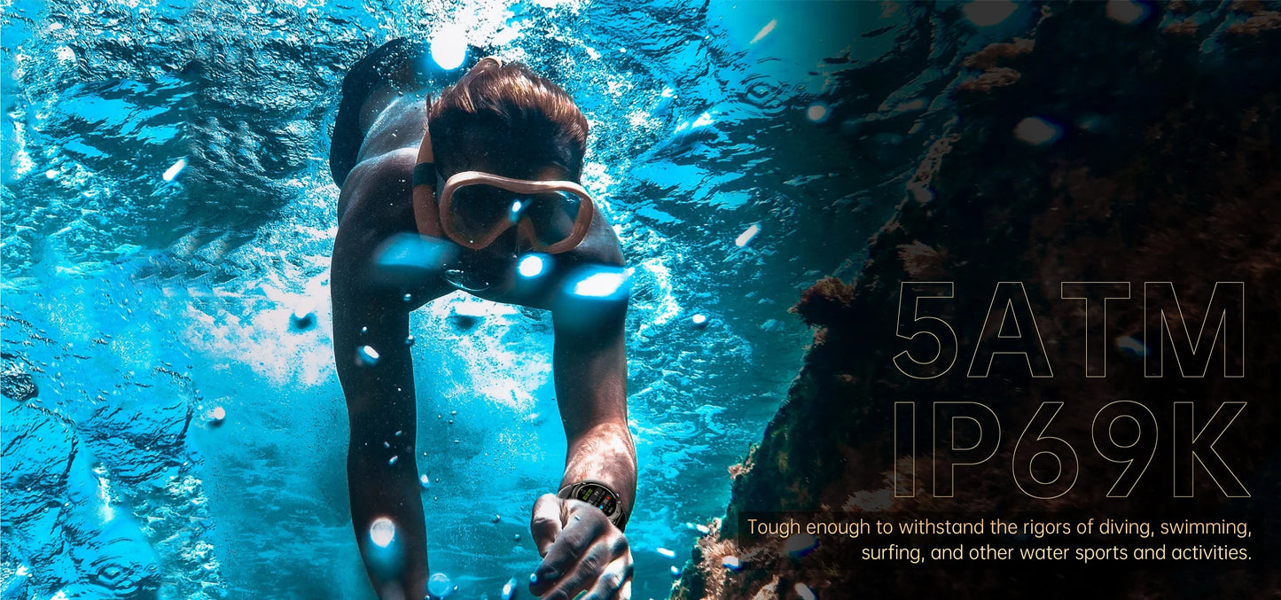 Nuevo reloj inteligente para exteriores para hombre, batería de larga duración de 500 mAh, pantalla AMOLED, resistente al agua hasta 5 ATM, monitor de ritmo cardíaco, GPS, reloj inteligente militar.