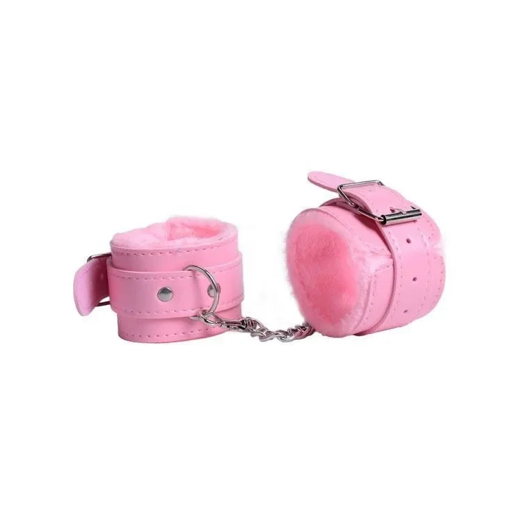 Esposas de cuero PU con forro polar para mujer, mordazas para pies, cadena de hierro para pies, accesorios de fotografía de manos no dañinos, COS para chicas atractivas