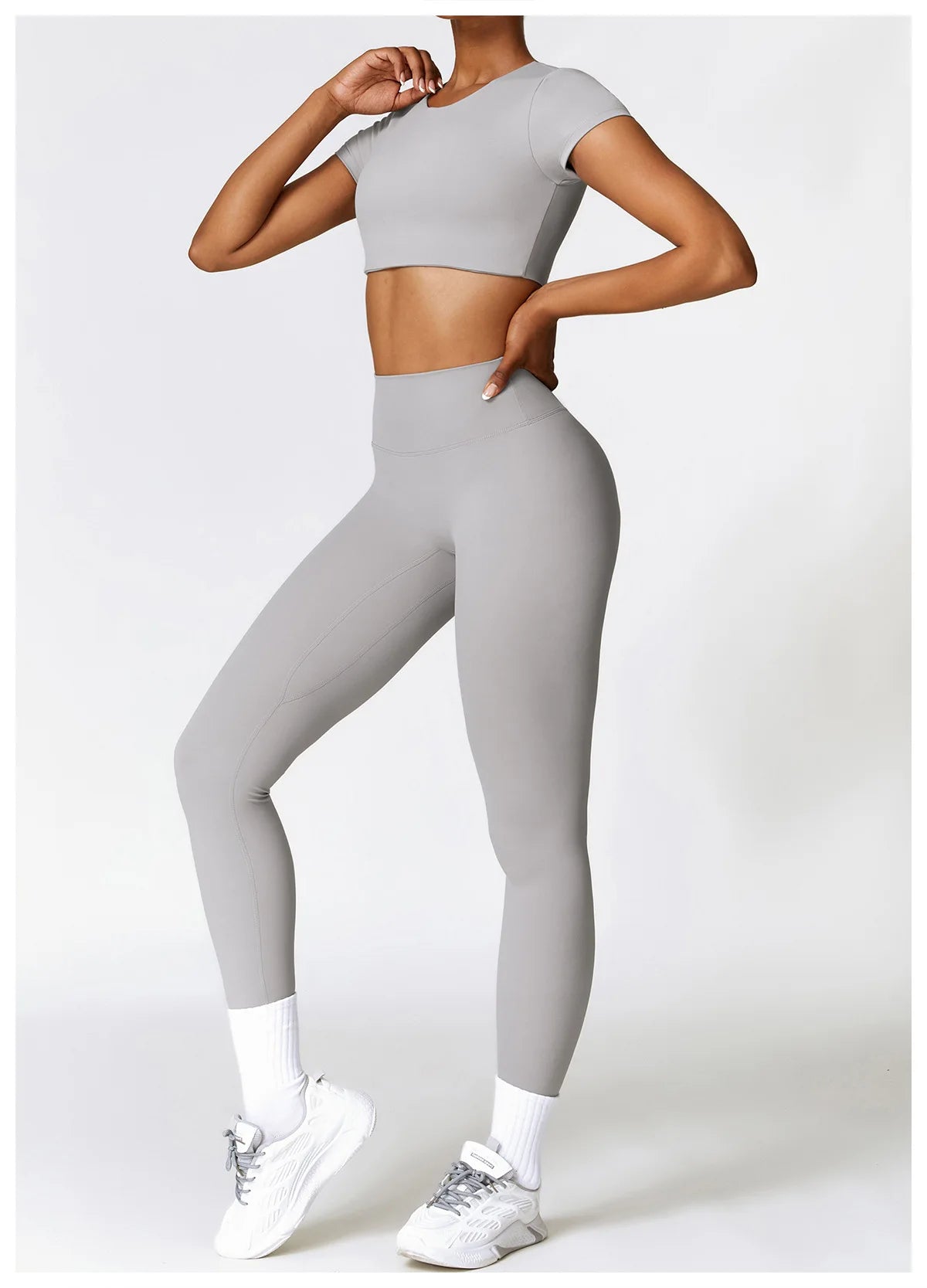 2PCS Seamless Yoga Set Women Workout Set Sportswear Gym Clothing Fitness Long Sleeve Crop Top High Waist Leggings Sports Suits