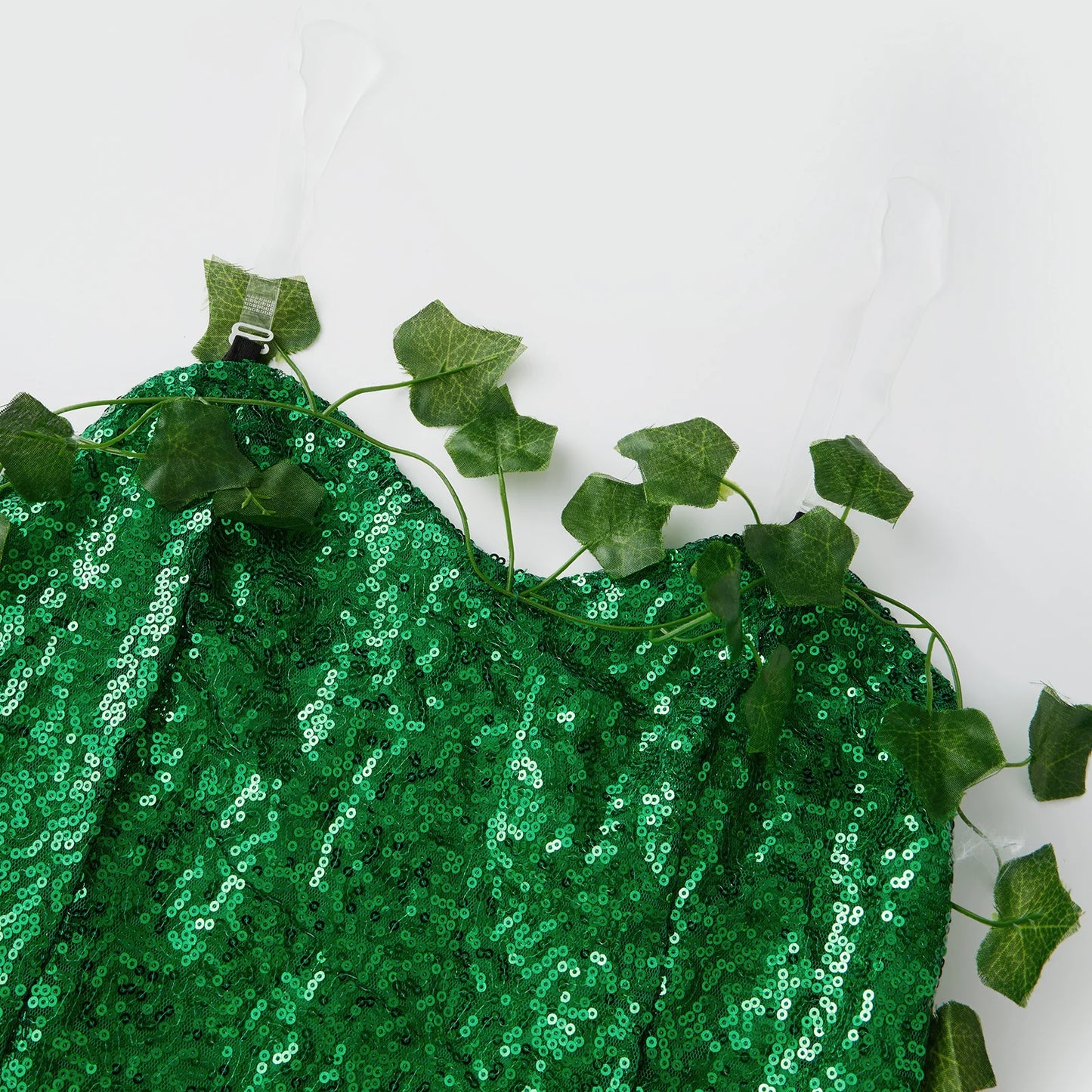 Women's Sexy Halloween Costume Deluxe Green Sequin Ivy Maxi Dress 3 Piece Poisonous Villain Cosplay Costume Set