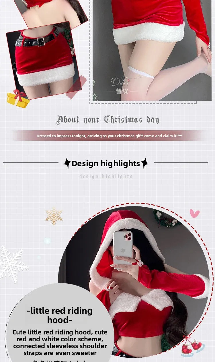 Christmas Party Dress Cos Costume Red New Year Uniform Sexy Rabbit Girl Uniform Role Outfit Sexy Nightdress Underwear